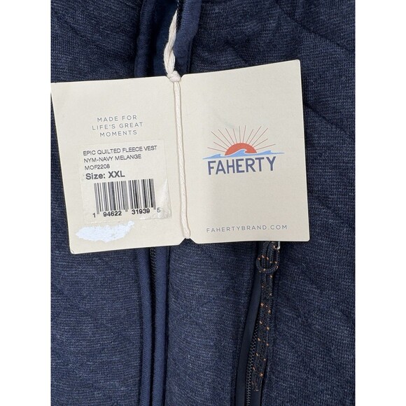 Faherty Men’s XXL Vest Epic Quilted Fleece Nym-Navy Blue Melange Full Zip NWT - Picture 8 of 10